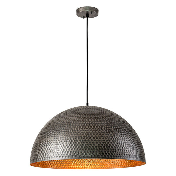 Chandelierias-Industrial Single-Light Hammered Metal Dome Pendant-Chandeliers-Silver Black-15.7in.