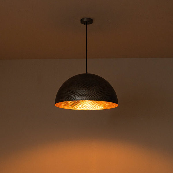 Chandelierias-Industrial Single-Light Hammered Metal Dome Pendant-Chandeliers-Silver Black-15.7in.