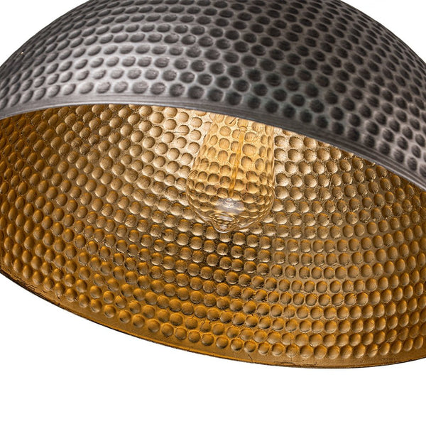 Chandelierias-Industrial Single-Light Hammered Metal Dome Pendant-Chandeliers-Silver Black-15.7in.