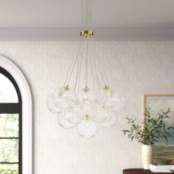 Chandelierias-Luxe Floating Cluster Swirl Glass Globe Bubble Chandelier-Chandeliers-13 Bulbs-
