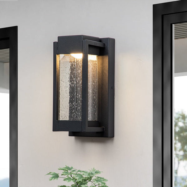 Chandelierias-Matte Black LED Seeded Glass Outdoor Wall Light-Wall Light-Matte Black-1 Pack