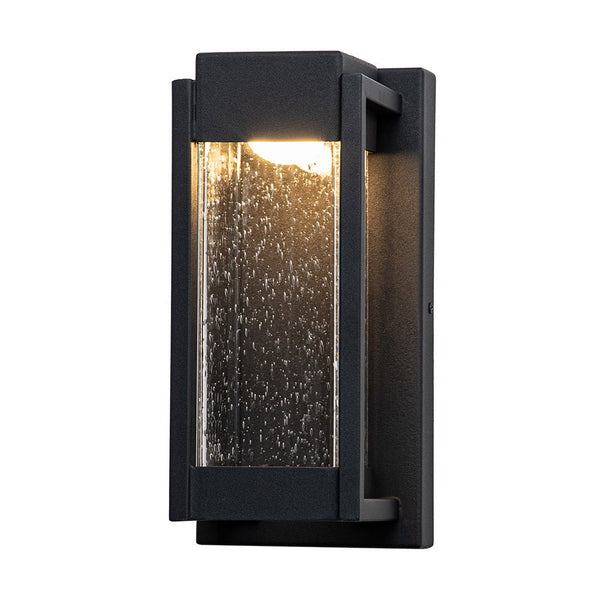 Chandelierias-Matte Black LED Seeded Glass Outdoor Wall Light-Wall Light-Matte Black-1 Pack
