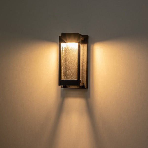Chandelierias-Matte Black LED Seeded Glass Outdoor Wall Light-Wall Light-Matte Black-1 Pack