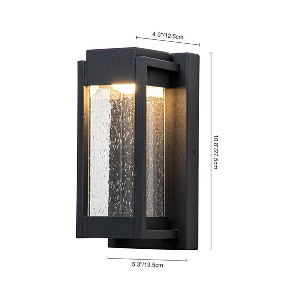 Chandelierias-Matte Black LED Seeded Glass Outdoor Wall Light-Wall Light-Matte Black-2 Pack