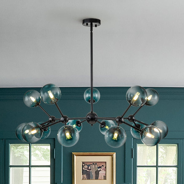Chandelierias-Mid-century 15-Light Gradient Glass Sputnik Branch Chandelier-Chandeliers-Black-