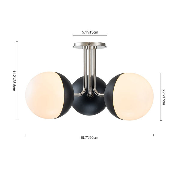 Chandelierias-Mid-century 3-Light Opal Glass Globe Semi-Flush Mount-Semi Flush-Brass-3 Bulbs