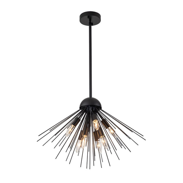 Chandelierias-Mid-century 8-Light Sunburst Metal Chandelier-Pendant-Black-