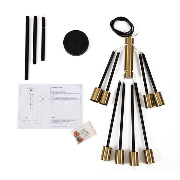 Chandelierias-Mid-century Black and Brass Sputnik Two-layer Chandelier-Chandeliers-Brass & Black-12 Bulbs