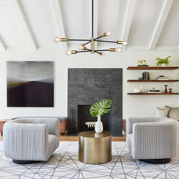 Chandelierias-Mid-century Black and Brass Sputnik Two-layer Chandelier-Chandeliers-Brass & Black-12 Bulbs