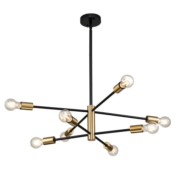 Chandelierias-Mid-century Black and Brass Sputnik Two-layer Chandelier-Chandeliers-Brass & Black-12 Bulbs