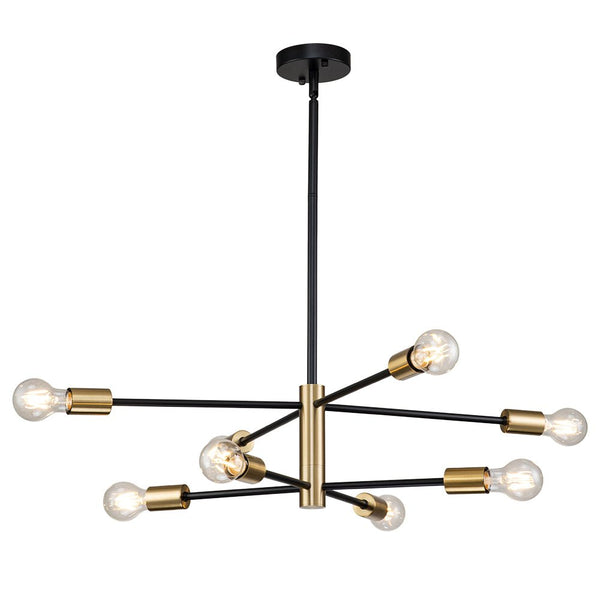 Chandelierias-Mid-century Black and Brass Sputnik Two-layer Chandelier-Chandeliers-Brass & Black-12 Bulbs