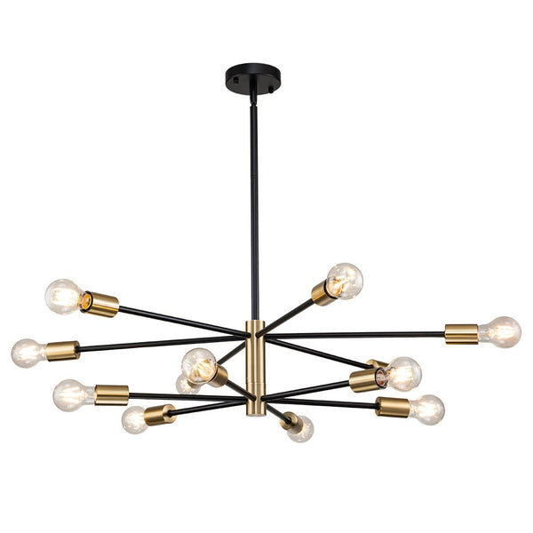 Chandelierias-Mid-century Black and Brass Sputnik Two-layer Chandelier-Chandeliers-Brass & Black-12 Bulbs