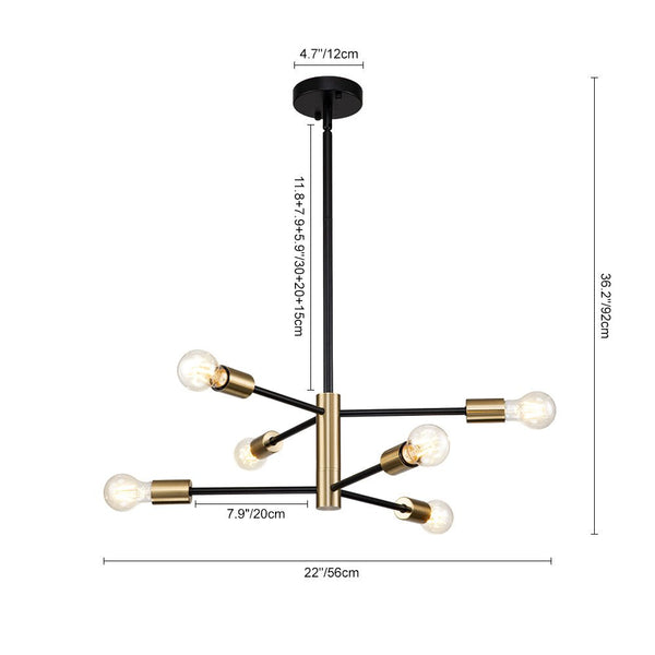 Chandelierias-Mid-century Black and Brass Sputnik Two-layer Chandelier-Chandeliers-Brass & Black-6 Bulbs