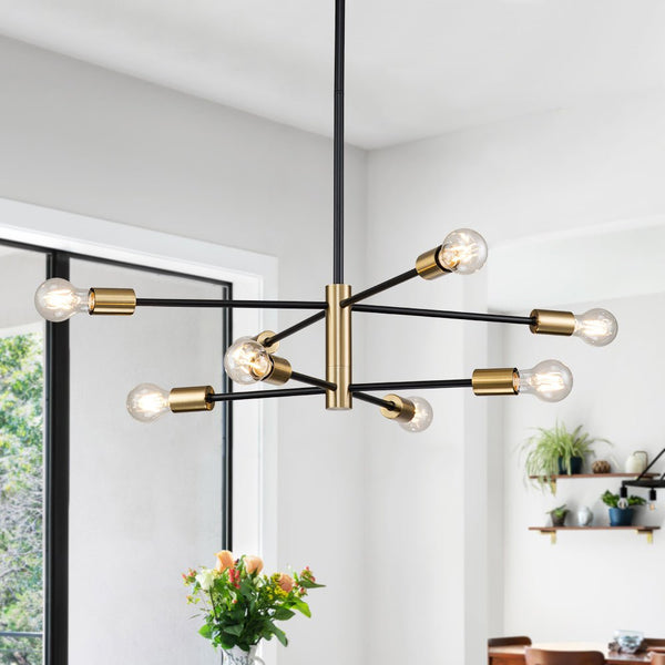Chandelierias-Mid-century Black and Brass Sputnik Two-layer Chandelier-Chandeliers-Brass & Black-6 Bulbs