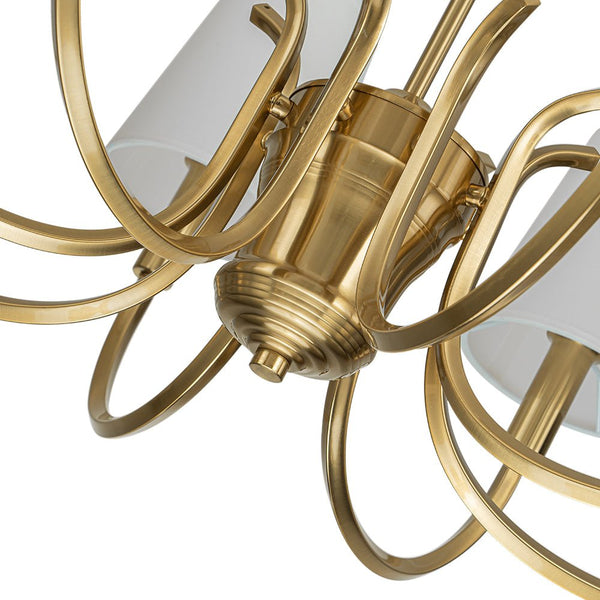 Chandelierias-Mid-century Brass 8-Light Swooping Curve Linen Shade Chandelier-Chandeliers-Brass (Backorder & Restock in 2 Weeks)-