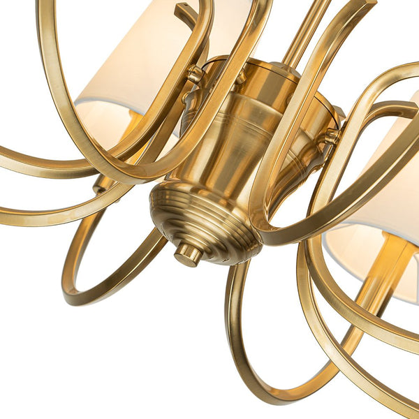 Chandelierias-Mid-century Brass 8-Light Swooping Curve Linen Shade Chandelier-Chandeliers-Brass (Backorder & Restock in 2 Weeks)-
