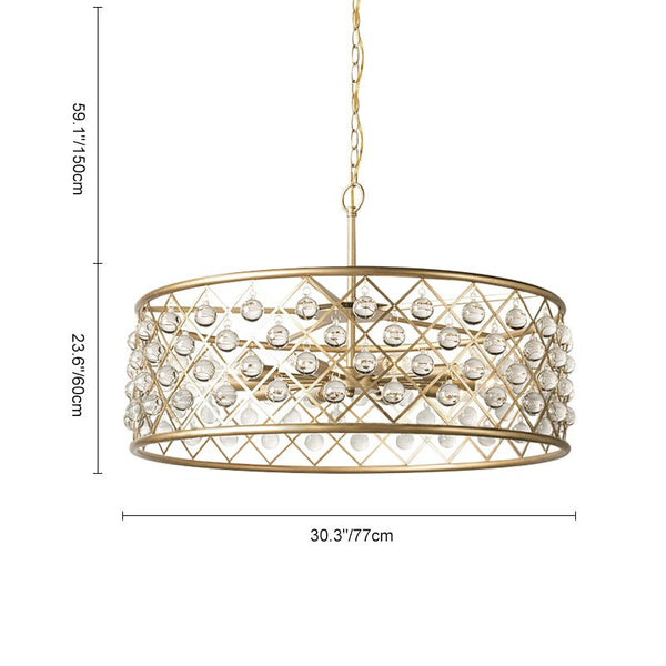Chandelierias-Mid-Century Metal Drum Chandelier with Crystal Spheres-Chandelier--