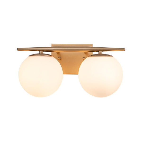 Chandelierias-Mid-century Milk White Glass Globe Linear Vanity Light-Wall Light-Gold-4 Bulbs