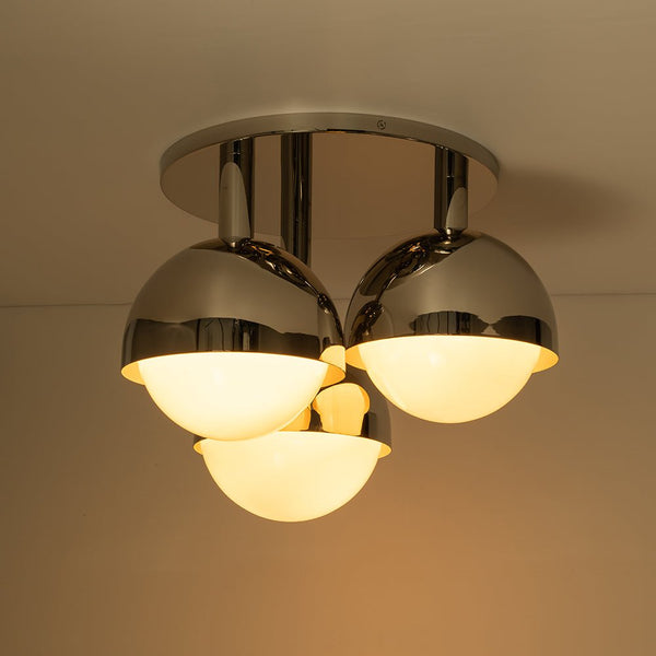 Chandelierias-Mid-century Modern 3-Light Glass Globe Semi-Flush Mount-Semi Flush-Polished Nickel-