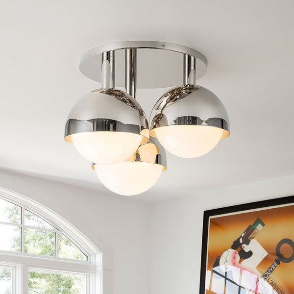 Chandelierias-Mid-century Modern 3-Light Glass Globe Semi-Flush Mount-Semi Flush-Polished Nickel-