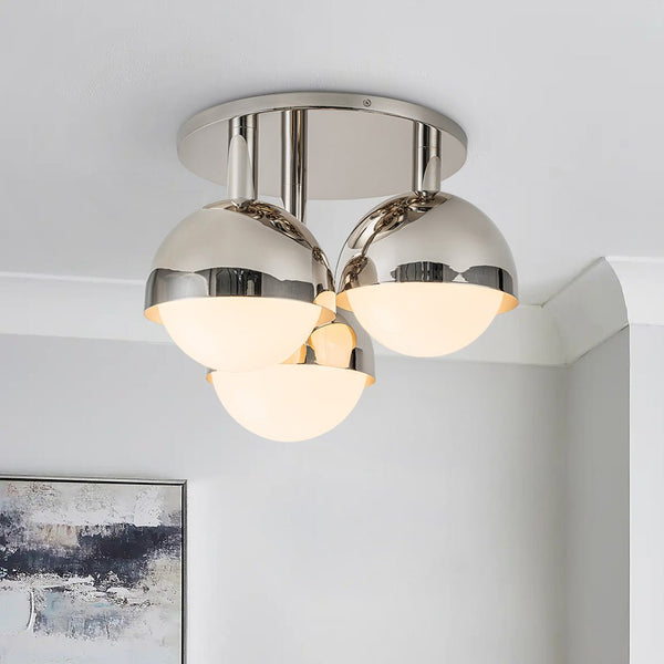 Chandelierias-Mid-century Modern 3-Light Glass Globe Semi-Flush Mount-Semi Flush-Polished Nickel-