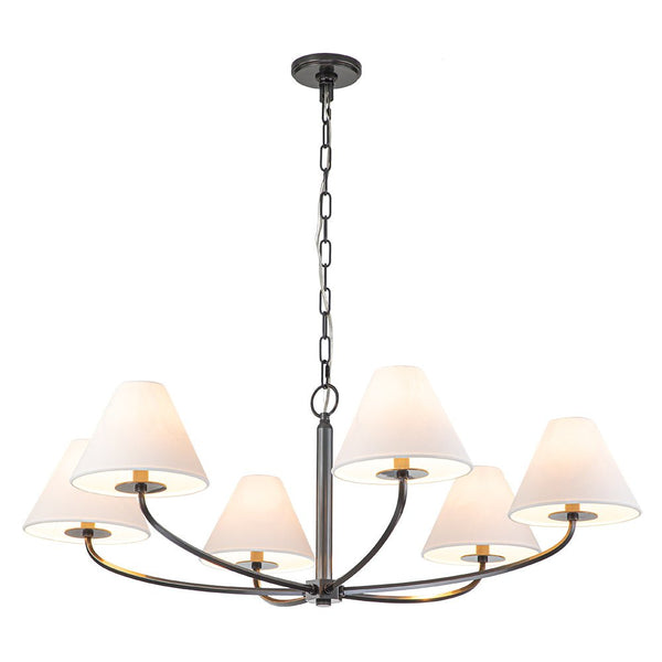 Chandelierias-Mid-century Modern 6-Arm Cone Shade Curved Chandelier-Chandeliers-Black-