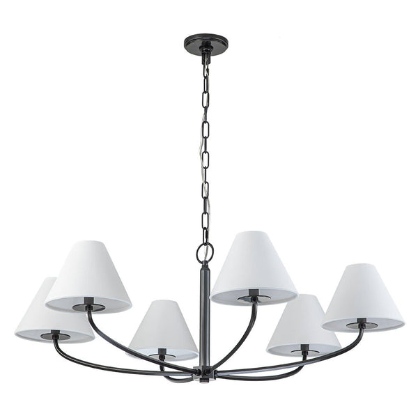 Chandelierias-Mid-century Modern 6-Arm Cone Shade Curved Chandelier-Chandeliers-Black-