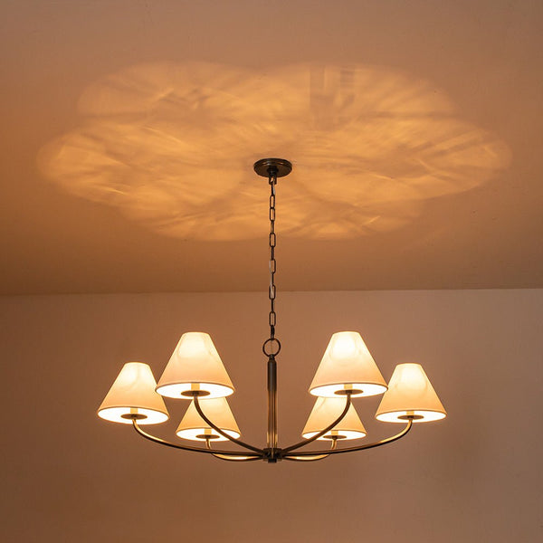 Chandelierias-Mid-century Modern 6-Arm Cone Shade Curved Chandelier-Chandeliers-Black-