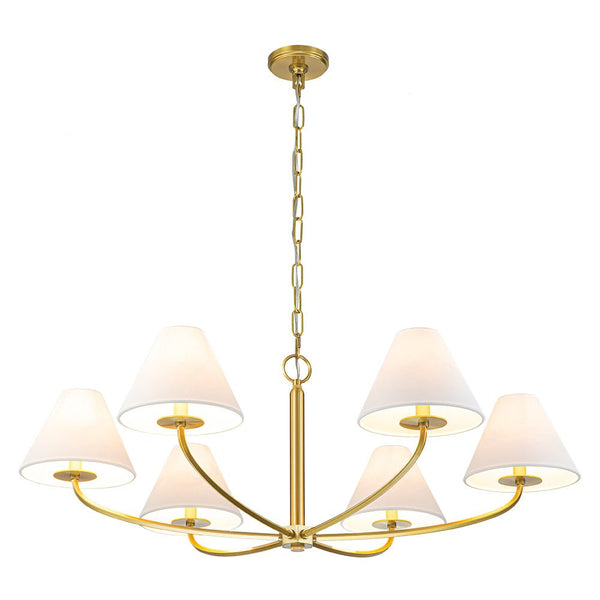 Chandelierias-Mid-century Modern 6-Arm Cone Shade Curved Chandelier-Chandeliers-Black-