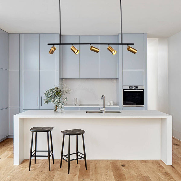 Chandelierias-Mid-Century Modern Linear Track Light-Pendant-Gold-5 Bulbs