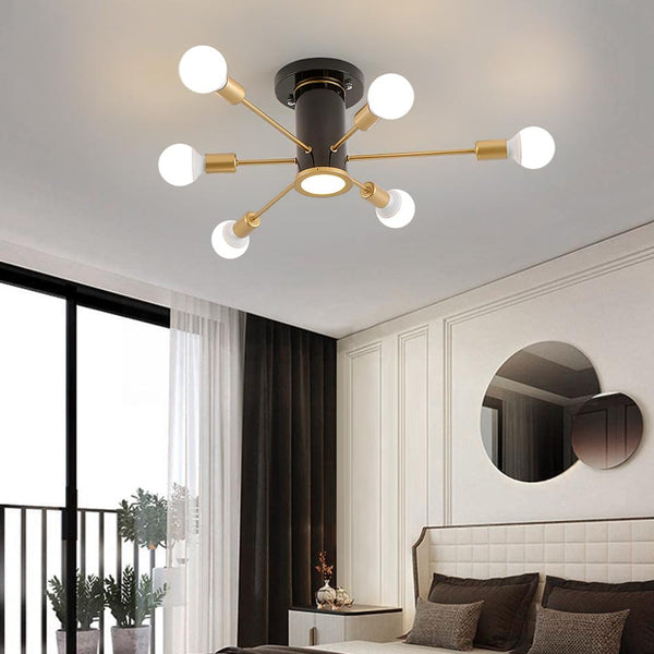 Chandelierias-Mid Century Semi Flush Sputnik Ceiling Light-Flush Mount-Black-