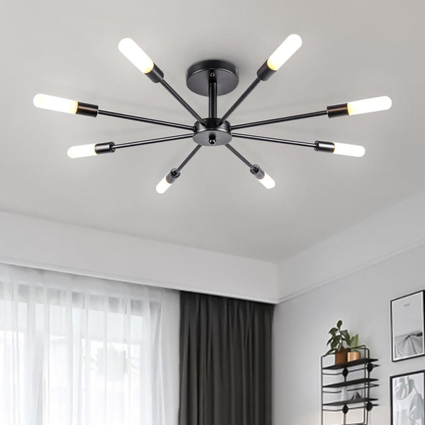 Chandelierias-Mid-Century Sputnik Semi Flush Chandelier-Semi Flush-Brass-6 Bulbs