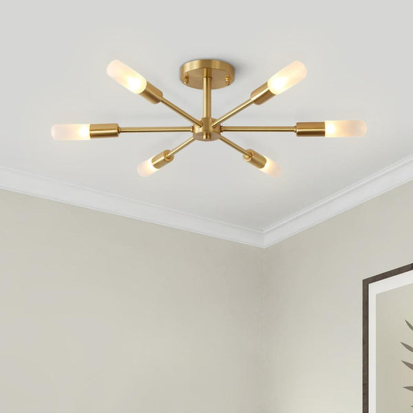 Chandelierias-Mid-Century Sputnik Semi Flush Chandelier-Semi Flush-Brass-6 Bulbs