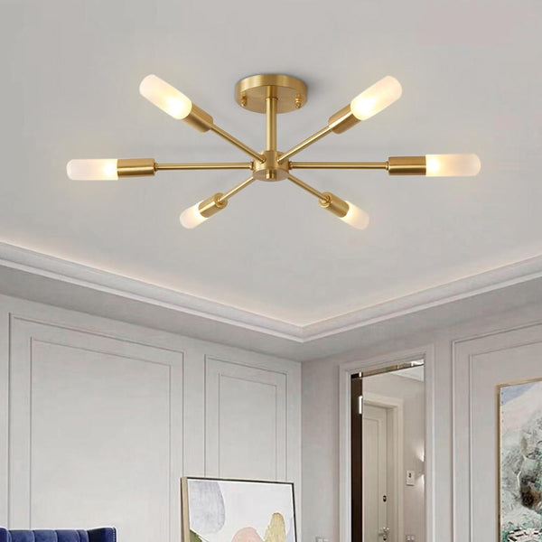 Chandelierias-Mid-Century Sputnik Semi Flush Chandelier-Semi Flush-Brass-6 Bulbs