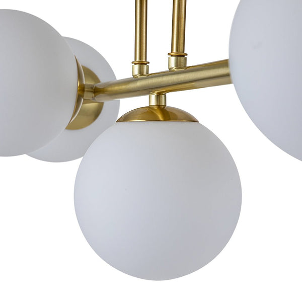 Chandelierias-Mid-century Staggered Frosted Glass Globe Vanity Light-Wall Light-Gold-5 Bulbs