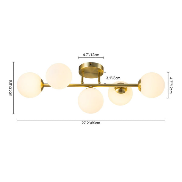 Chandelierias-Mid-century Staggered Frosted Glass Globe Vanity Light-Wall Light-Gold-5 Bulbs