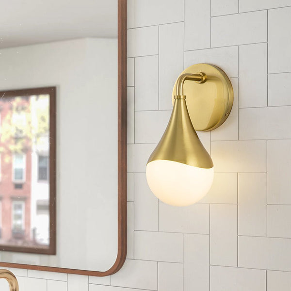 Chandelierias-Modern 1-Light Teardrop Brass Bathroom Wall Sconce-Wall Light-Brass-