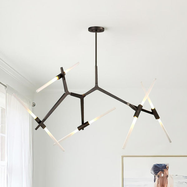 Chandelierias-Modern 10-Light Asymmetric Branch Chandelier-Chandelier-Black-