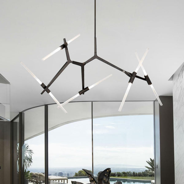 Chandelierias-Modern 10-Light Asymmetric Branch Chandelier-Chandelier-Black-