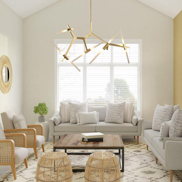 Chandelierias-Modern 10-Light Asymmetric Branch Chandelier-Chandelier-Brass-