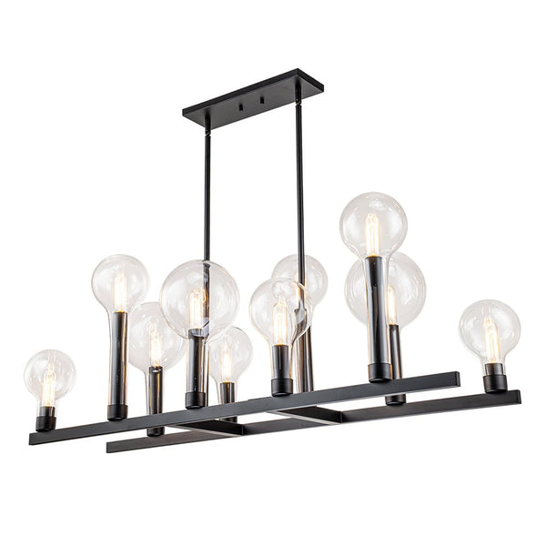 Chandelierias-Modern 10-Light Clear Balloon Glass Linear Island Chandelier-Chandeliers-Black-10 Bulbs