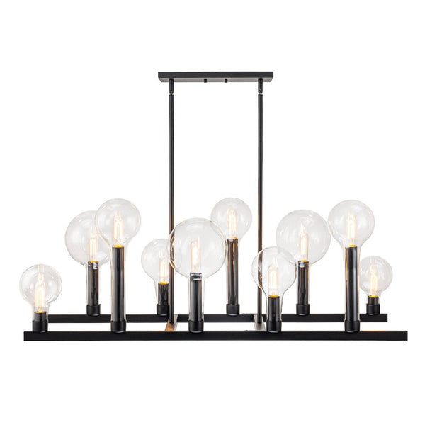 Chandelierias-Modern 10-Light Clear Balloon Glass Linear Island Chandelier-Chandeliers-Black-10 Bulbs