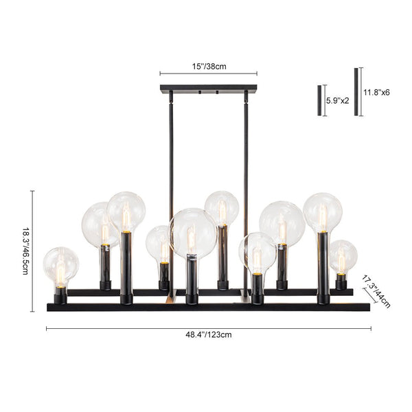 Chandelierias-Modern 10-Light Clear Balloon Glass Linear Island Chandelier-Chandeliers-Black-10 Bulbs