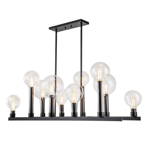 Chandelierias-Modern 10-Light Clear Balloon Glass Linear Island Chandelier-Chandeliers-Black-10 Bulbs