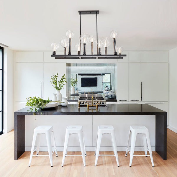 Chandelierias-Modern 10-Light Clear Balloon Glass Linear Island Chandelier-Chandeliers-Black-10 Bulbs