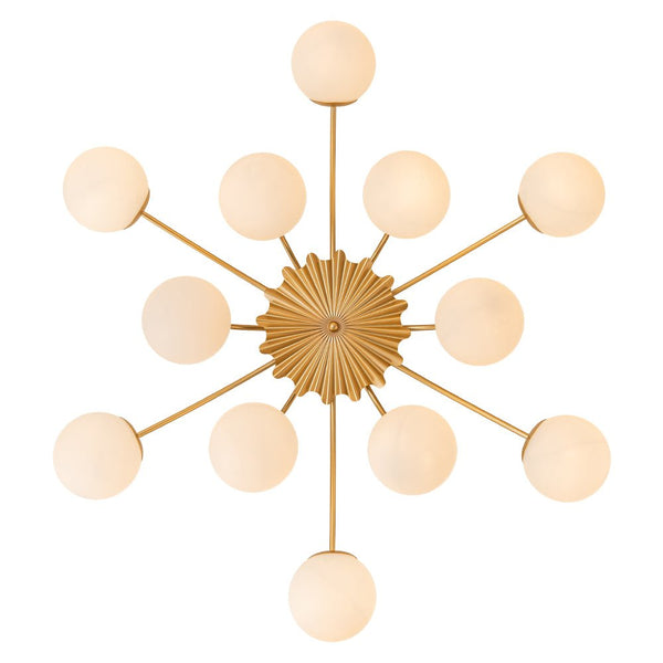 Chandelierias-Modern 12-Light Opal Glass Globe Semi-Flush Mount-Flush Mount-Brass-12 Bulbs