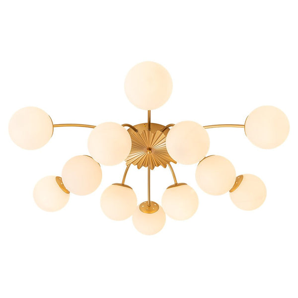 Chandelierias-Modern 12-Light Opal Glass Globe Semi-Flush Mount-Flush Mount-Brass-12 Bulbs
