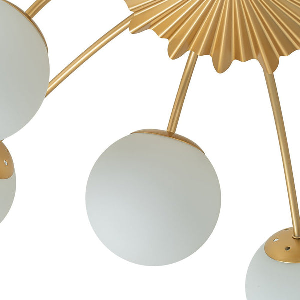 Chandelierias-Modern 12-Light Opal Glass Globe Semi-Flush Mount-Flush Mount-Brass-12 Bulbs