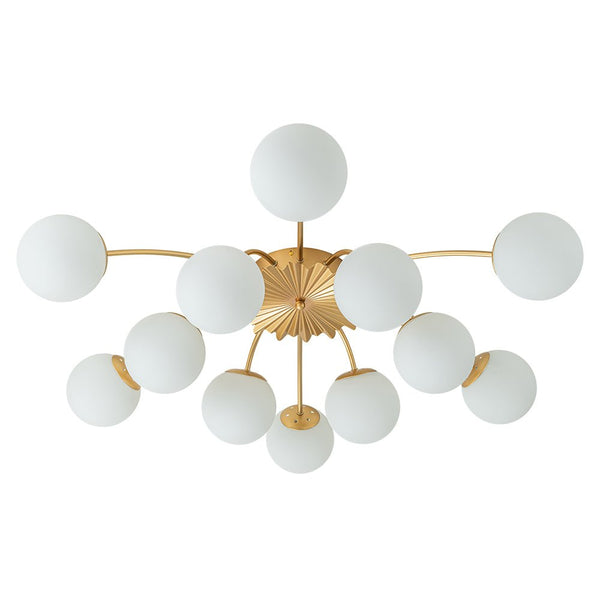 Chandelierias-Modern 12-Light Opal Glass Globe Semi-Flush Mount-Flush Mount-Brass-12 Bulbs