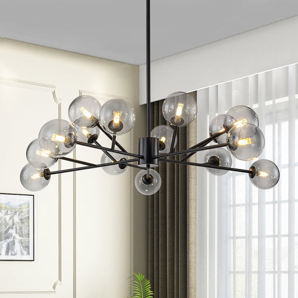 Chandelierias-Modern 15-Light Gradient Glass Globe Branch Chandelier-Chandeliers-Black-Gradient Gray